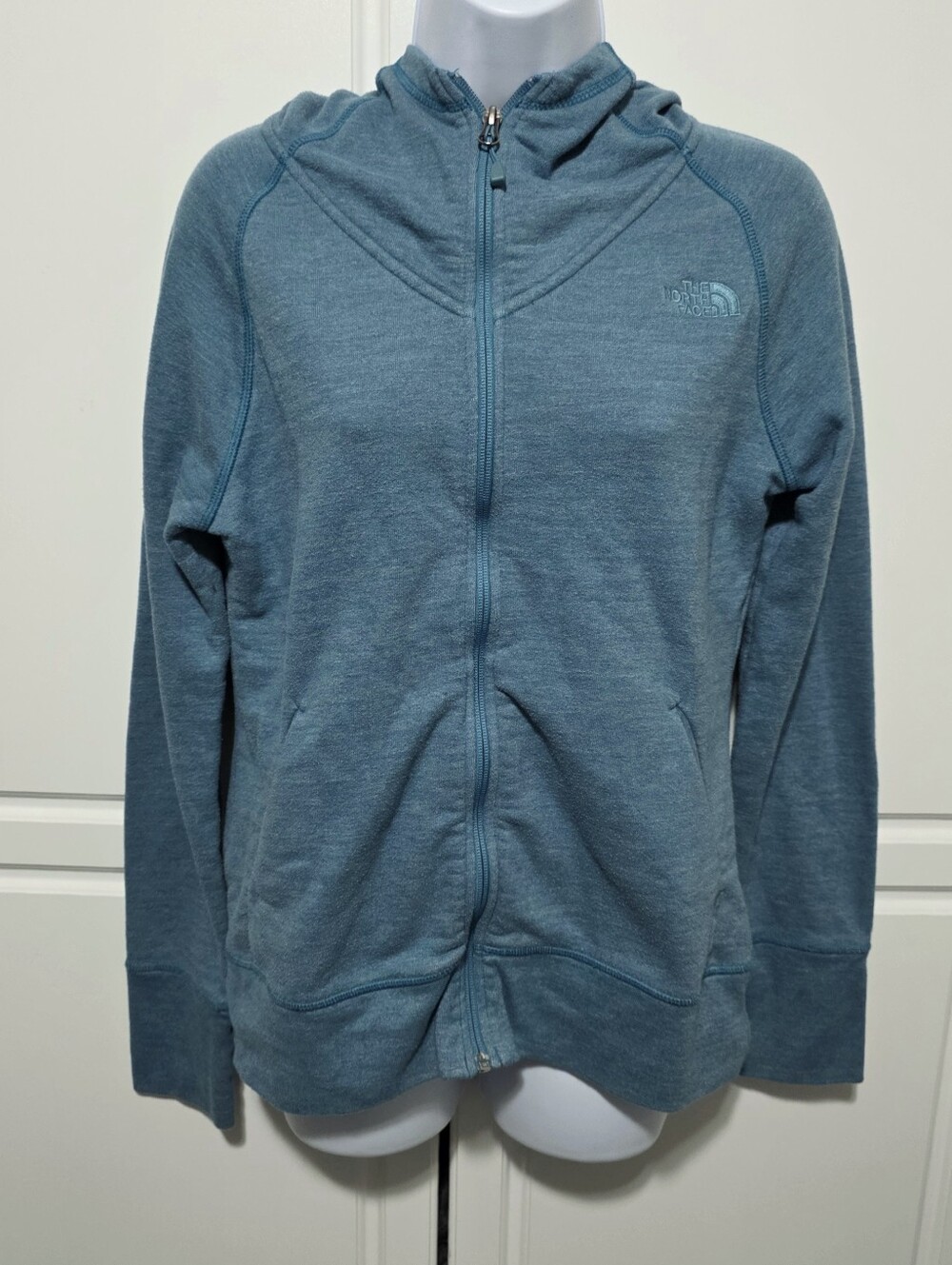 The North Face Womens Blue Green Teal Full Zip Up Hoodie w Embroidered Logo